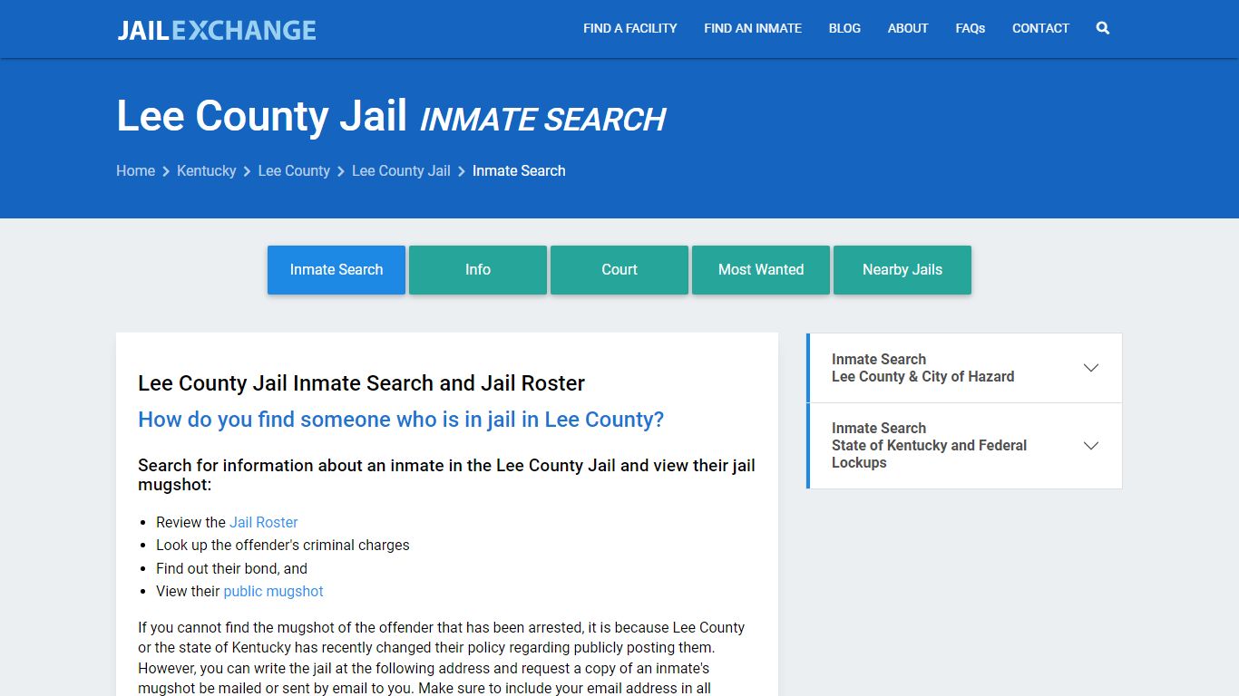 Inmate Search: Roster & Mugshots - Lee County Jail, KY